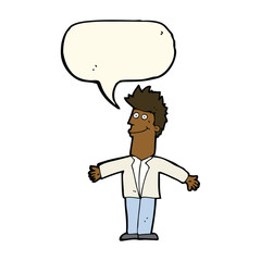 cartoon happy man with speech bubble