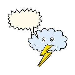cartoon lightning bolt and cloud with speech bubble