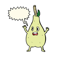 cartoon frightened pear with speech bubble