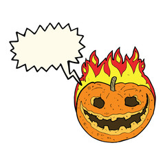 cartoon spooky pumpkin with speech bubble