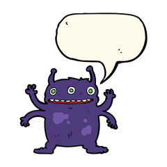 cartoon alien monster with speech bubble