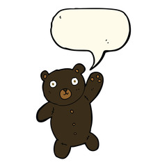 cartoon cute black teddy bear with speech bubble