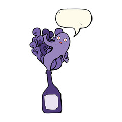 cartoon ghost in bottle with speech bubble