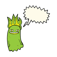 funny cartoon ghost with speech bubble