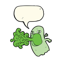 funny cartoon ghost with speech bubble