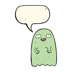 funny cartoon ghost with speech bubble