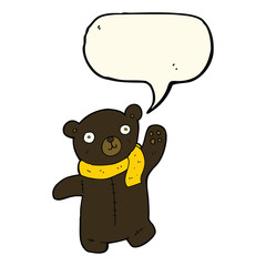 cute cartoon black teddy bear with speech bubble