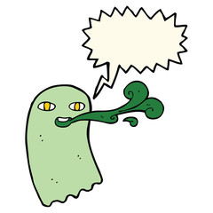 funny cartoon ghost with speech bubble