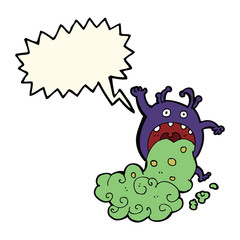 cartoon gross monster being sick with speech bubble