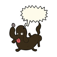cartoon dog sticking out tongue with speech bubble
