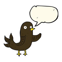 cartoon waving bird  with speech bubble