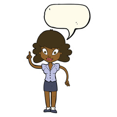 cartoon happy woman with idea with speech bubble
