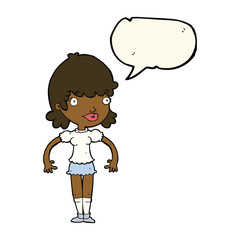 cartoon happy woman with speech bubble