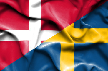 Waving flag of Sweden and Denmark