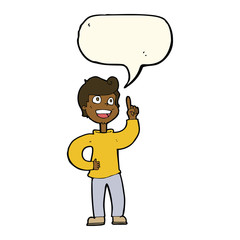 cartoon boy with great idea with speech bubble