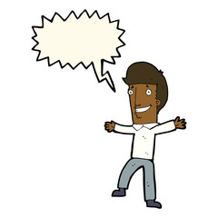 cartoon happy man with speech bubble