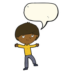 cartoon excited boy with speech bubble
