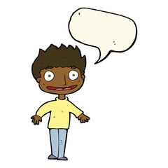 cartoon excited boy with speech bubble