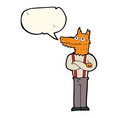 cartoon funny fox with speech bubble