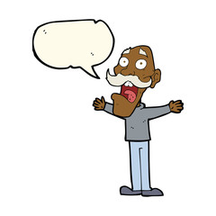 cartoon stressed old man with speech bubble