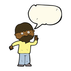cartoon man giving peace sign with speech bubble