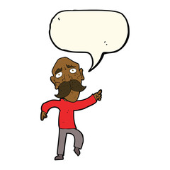 cartoon sad old man pointing with speech bubble