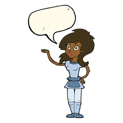 cartoon pretty waitress with speech bubble