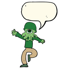 cartoon alien monster man with speech bubble