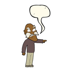 cartoon furious old man with speech bubble