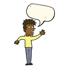 cartoon happy boy waving with speech bubble