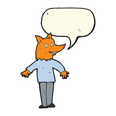 cartoon happy fox man with speech bubble