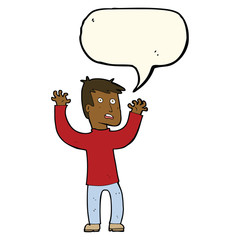 cartoon terrified man with speech bubble
