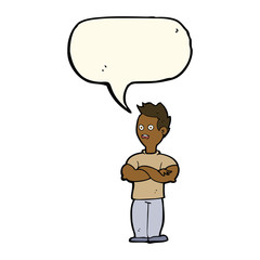 cartoon man with crossed arms with speech bubble