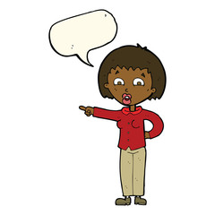 cartoon pointing woman with speech bubble