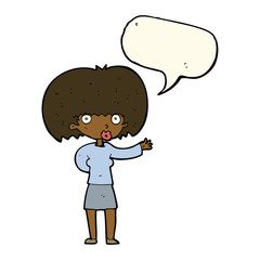cartoon woman gesturing with speech bubble
