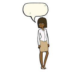 cartoon pretty businesswoman with speech bubble