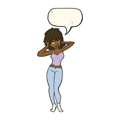 cartoon pretty woman with speech bubble