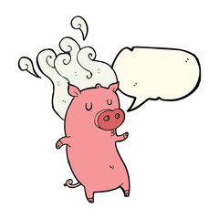 smelly cartoon pig with speech bubble