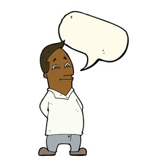 cartoon friendly man with speech bubble