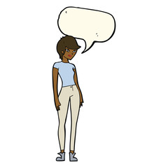 cartoon modern attractive woman with speech bubble