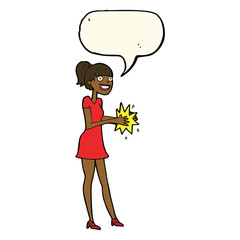 cartoon woman clapping hands with speech bubble