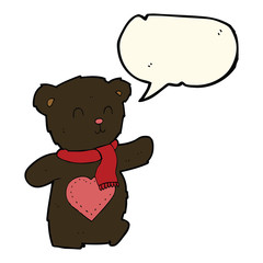 cartoon white teddy bear with love heart with speech bubble