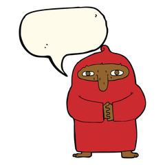 cartoon monk in robe with speech bubble