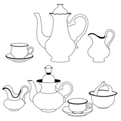 vector black and white coffee service