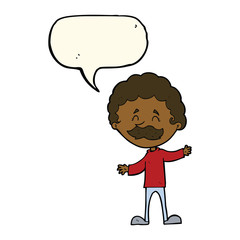 cartoon happy man with mustache with speech bubble