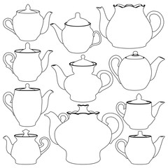 vector black and white teapots