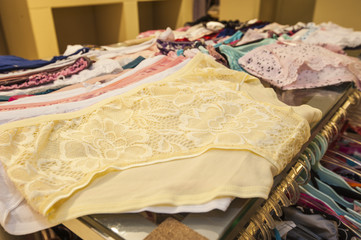 Lingerie on display in clothes shop