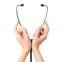 Doctor hands holding a stethoscope