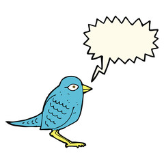 cartoon garden bird with speech bubble