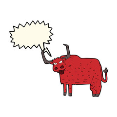 cartoon hairy cow with speech bubble